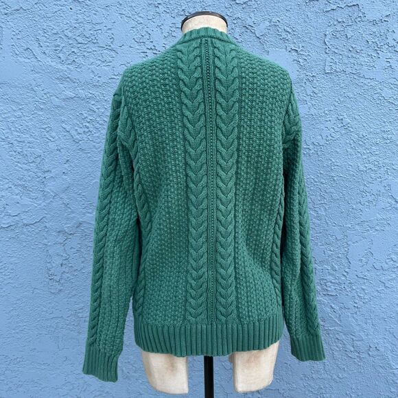 J Crew Cotton Cable Knit Crewneck Fisherman Sweater in Green Men's Medium - Picture 5 of 8